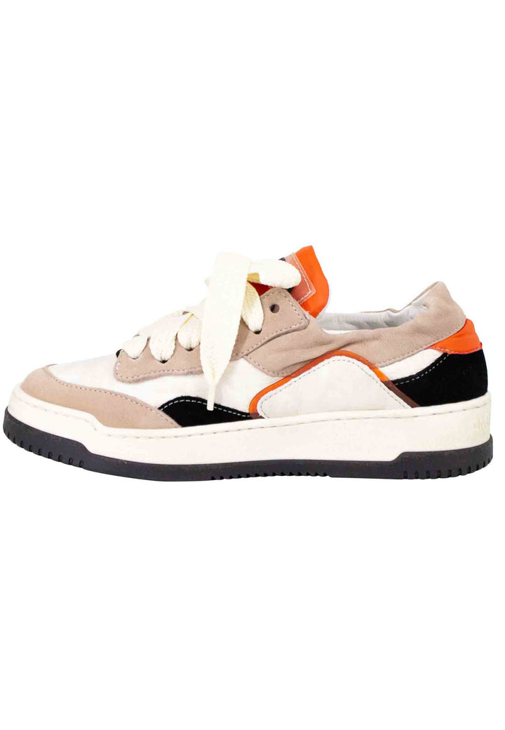 Spatarella Sneakers donna in pelle beige e taupe con fondo gomma Promozione Limitata
