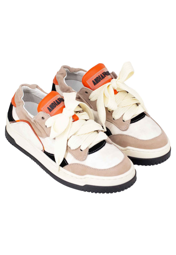 Spatarella Sneakers donna in pelle beige e taupe con fondo gomma Promozione Limitata
