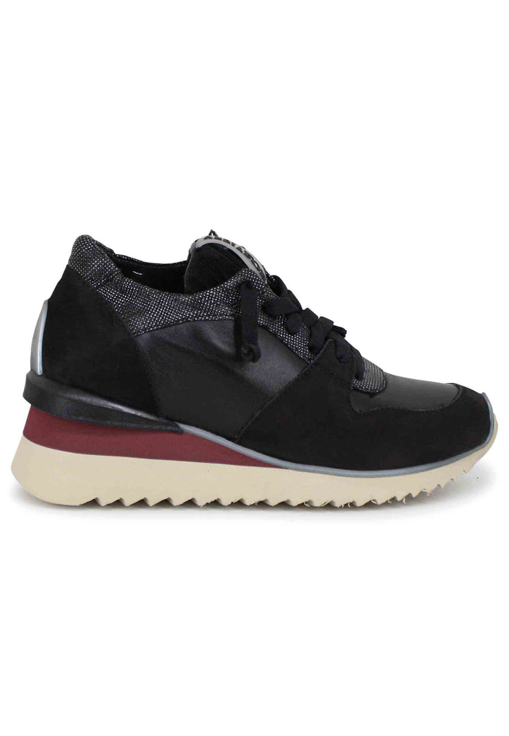Spatarella Sneakers donna in pelle nera con fondo zeppa Shopping Online