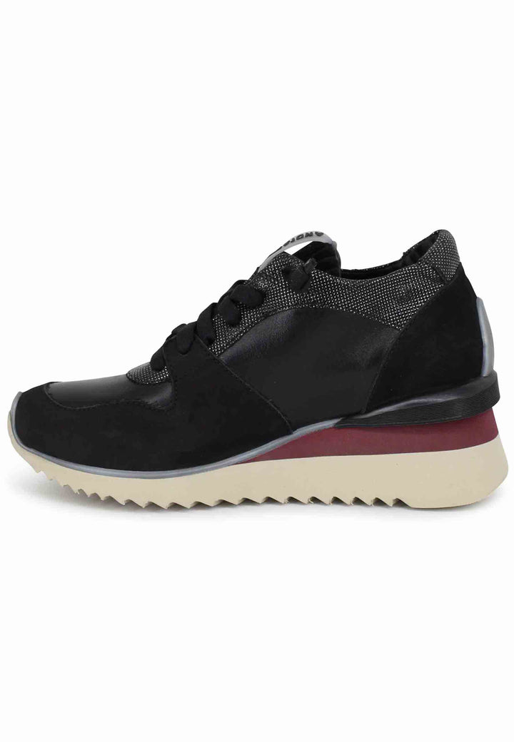 Spatarella Sneakers donna in pelle nera con fondo zeppa Shopping Online