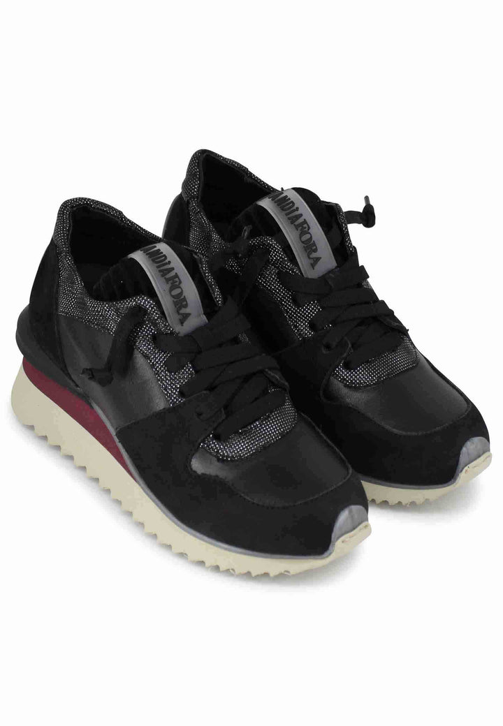 Spatarella Sneakers donna in pelle nera con fondo zeppa Shopping Online