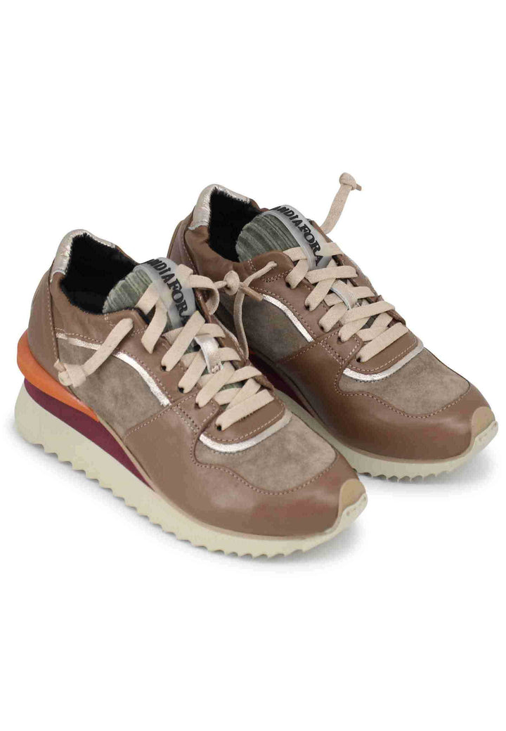 Spatarella Sneakers donna in pelle taupe con fondo zeppa Sottocosto