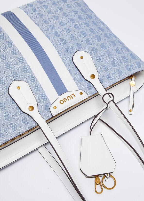 Spatarella Borse donna a spalla in tessuto blu e pelle bianca Offerte