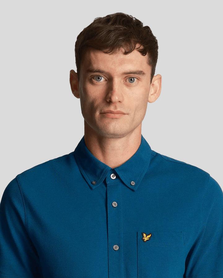Spatarella Camicie uomo in tessuto piquet blu Promozione