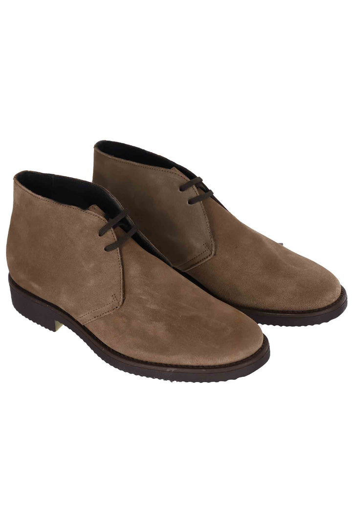 Spatarella Polacchine uomo in camoscio taupe con suola in para Vendita Calda