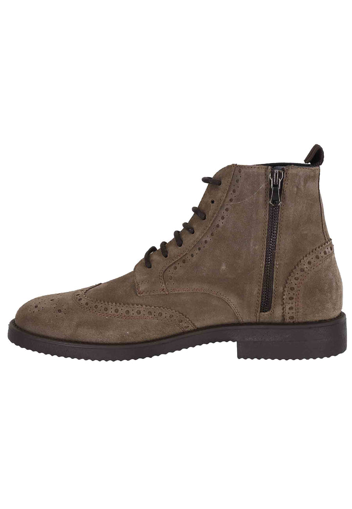 Spatarella Stivaletti uomo in camoscio taupe con impunture e suola in para Vendite Flash
