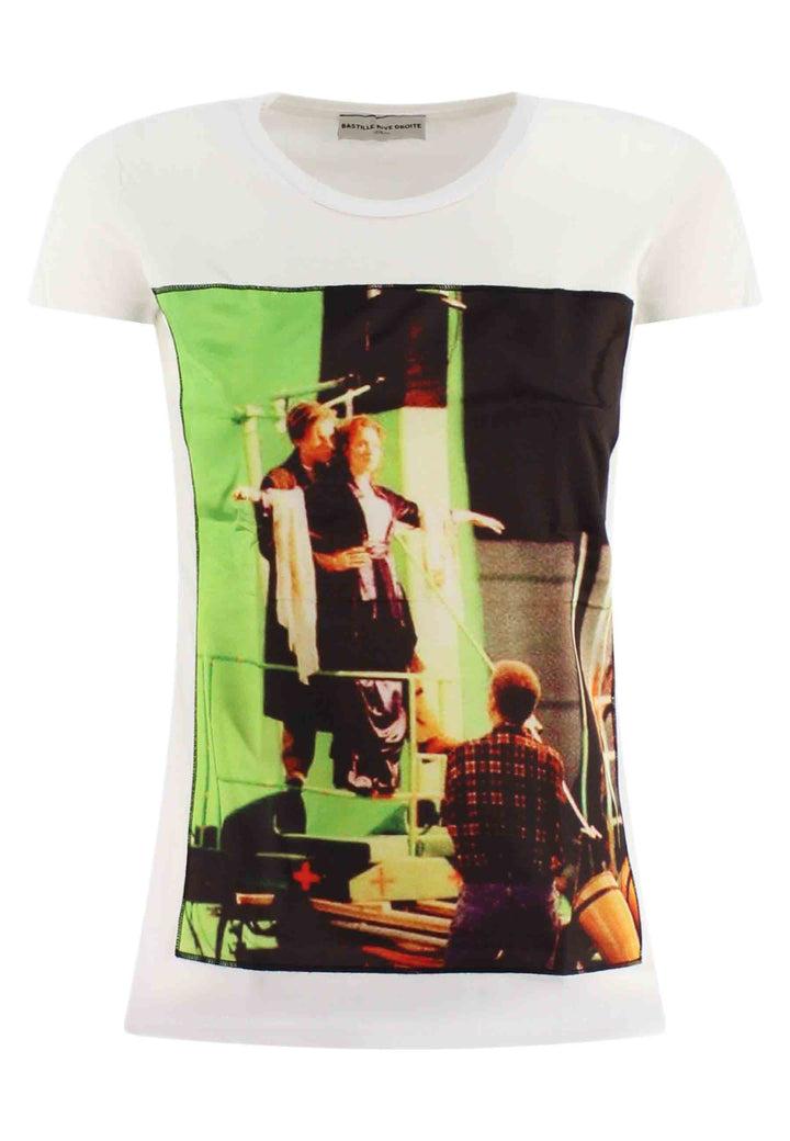 Spatarella T-shirt donna Icons in cotone bianco con stampa in seta Hotsell