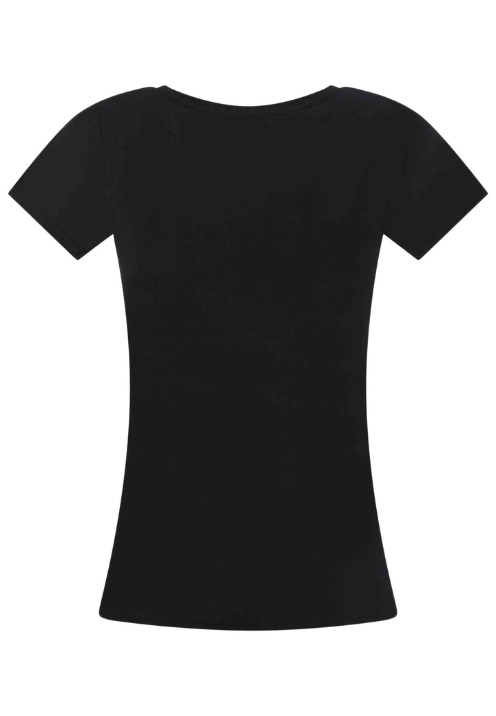 Spatarella T-shirt donna Icons in cotone nero con stampa in seta Vendita Calda