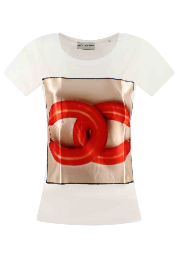 Spatarella T-shirt donna Savage in cotone bianco con stampa in seta Vendita Economica