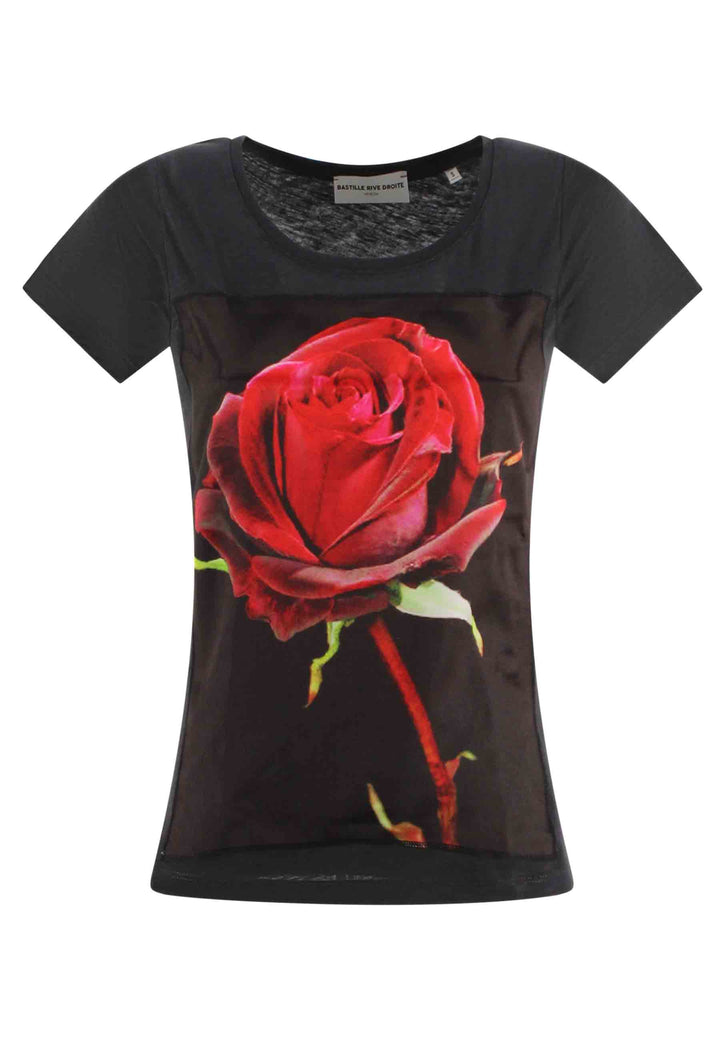 Spatarella T-shirt donna Savage in cotone nero con stampa in seta Saldi Di Fabbrica