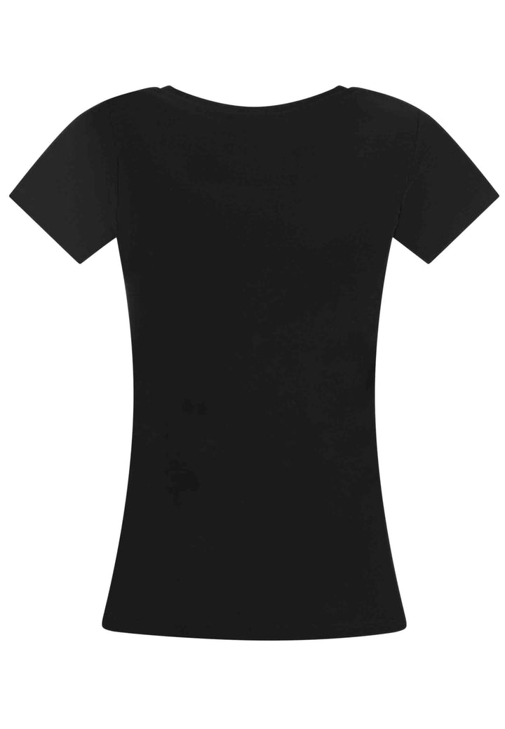 Spatarella T-shirt donna Savage in cotone nero con stampa in seta Saldi Di Fabbrica