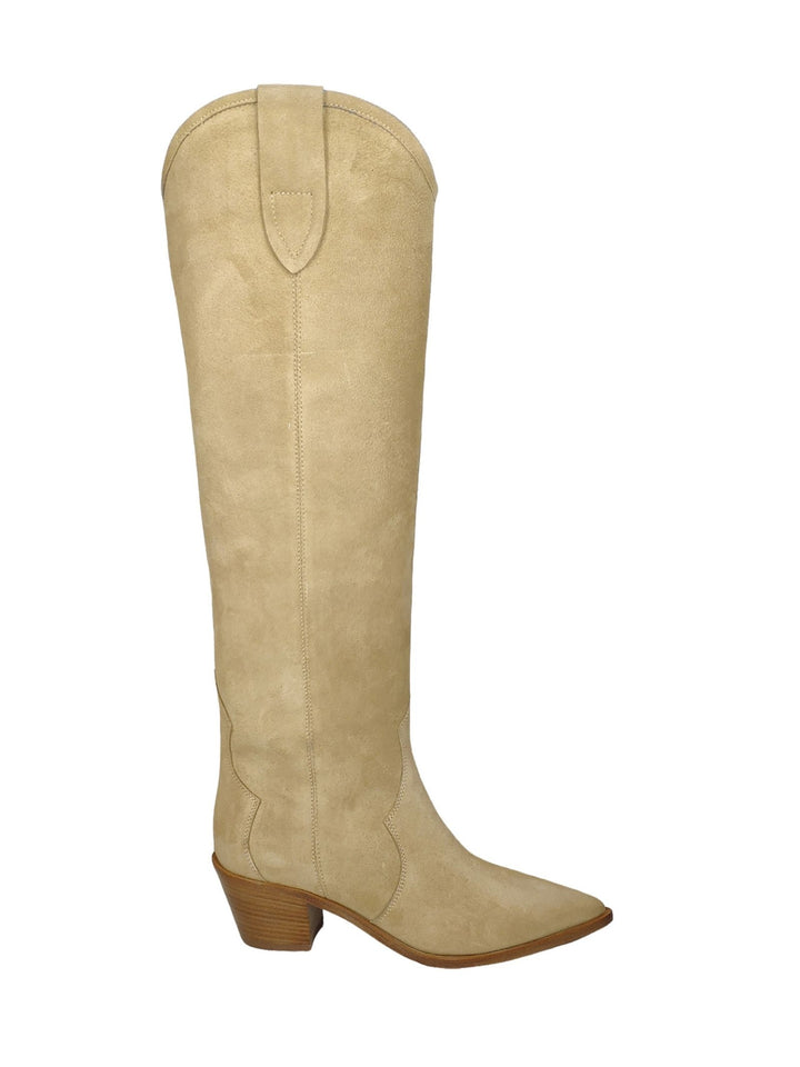 Spatarella Calzature Donna Stivali Texani In Camoscio Beige Tacco In Cuoio I Più Venduti
