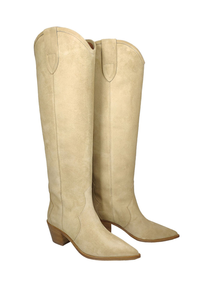 Spatarella Calzature Donna Stivali Texani In Camoscio Beige Tacco In Cuoio I Più Venduti