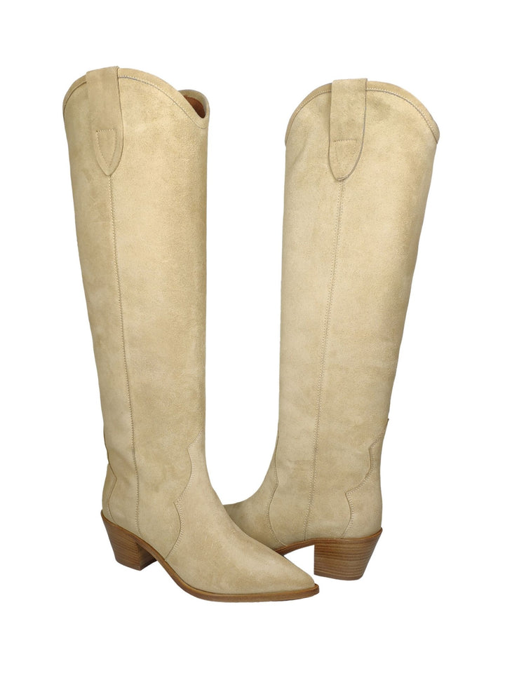 Spatarella Calzature Donna Stivali Texani In Camoscio Beige Tacco In Cuoio I Più Venduti