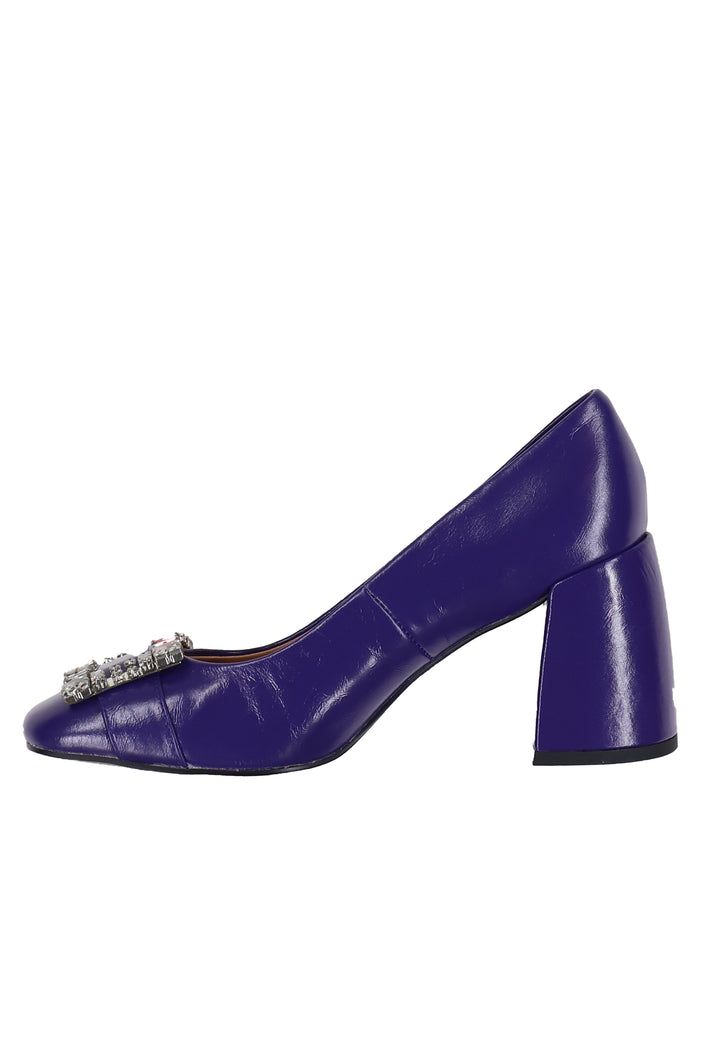 Spatarella Decollete donna in pelle lucida viola con fibbia in strass e tacco alto Adella Negozio
