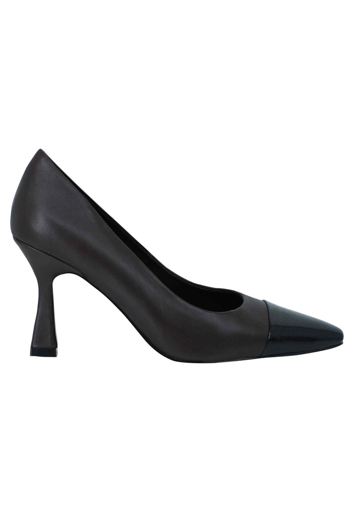 Spatarella Decollete donna in pelle marrone con puntale in pelle nero e tacco alto In Saldo