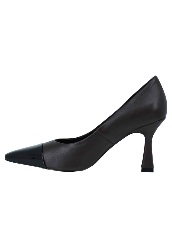 Spatarella Decollete donna in pelle marrone con puntale in pelle nero e tacco alto In Saldo
