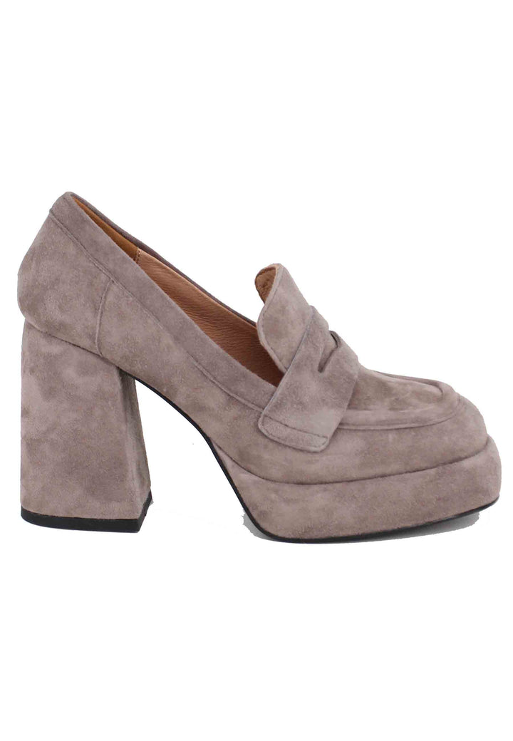 Spatarella Mocassini donna in camoscio grigio con tacco e plateau Natalie Nuova