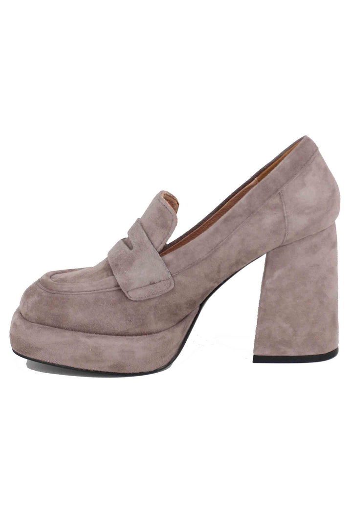 Spatarella Mocassini donna in camoscio grigio con tacco e plateau Natalie Nuova