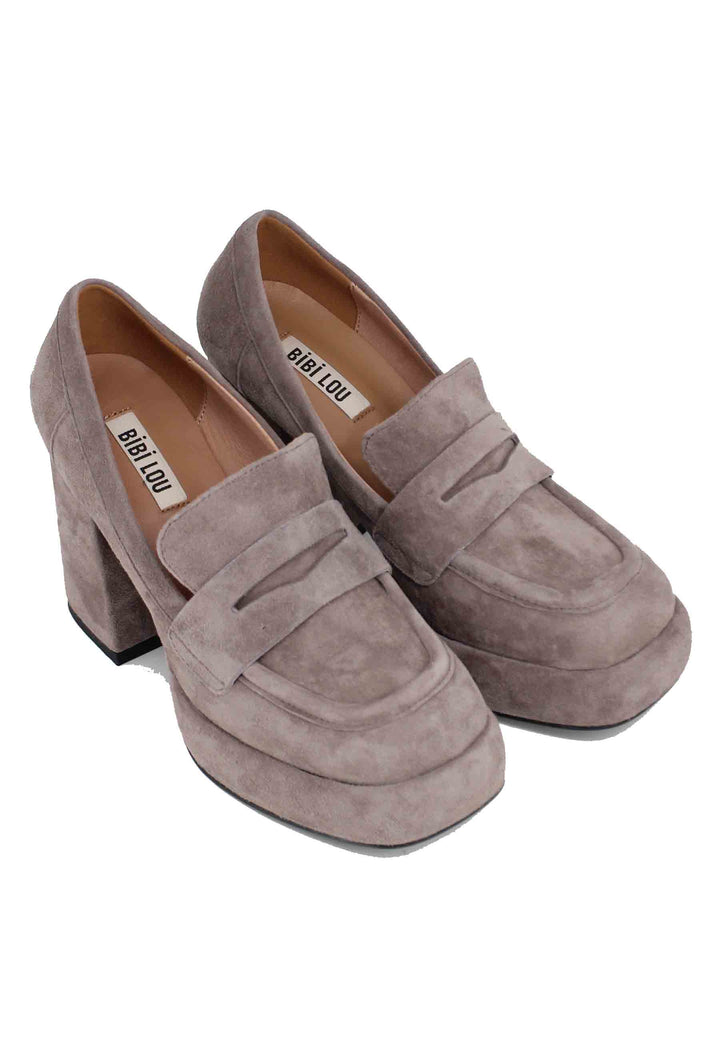 Spatarella Mocassini donna in camoscio grigio con tacco e plateau Natalie Nuova