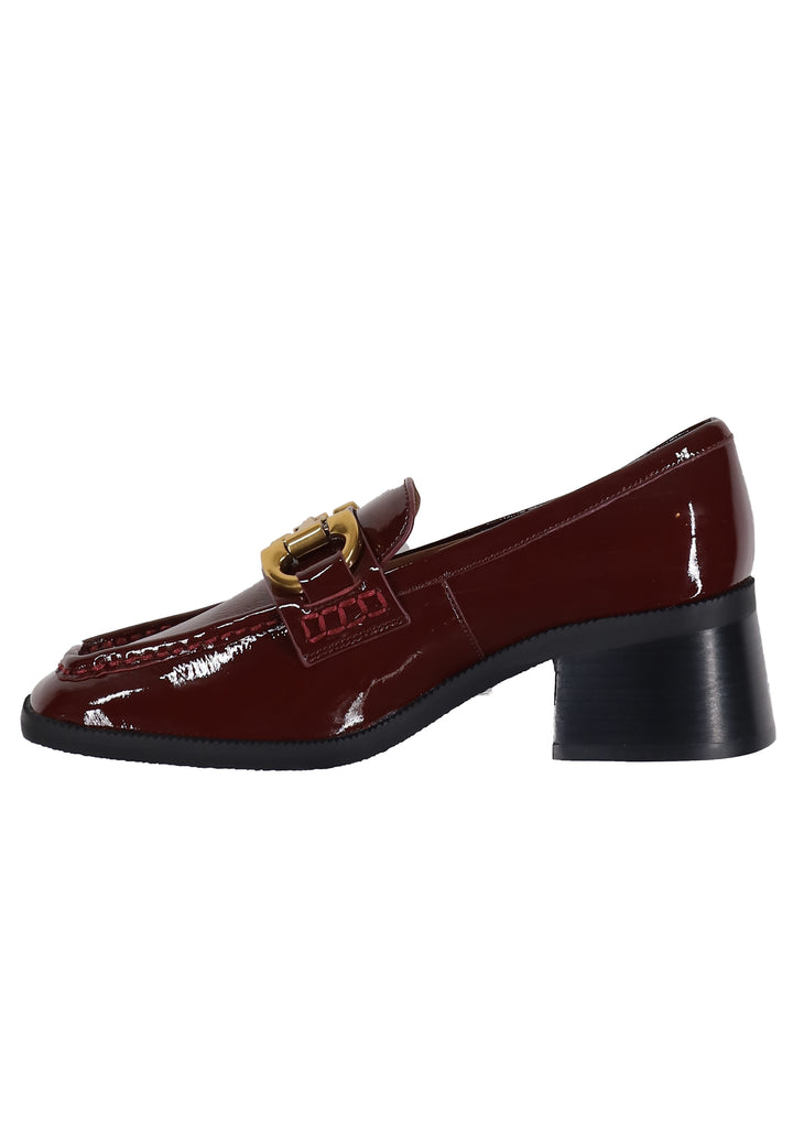 Spatarella Mocassini donna in pelle bordeaux lucida con morsetto in oro Tiana 2025