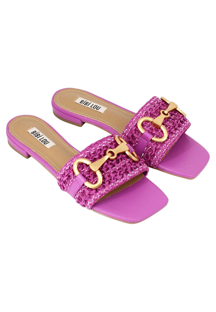 Spatarella Sandali donna Edna in pelle viola con morsetto e tacco basso Italia