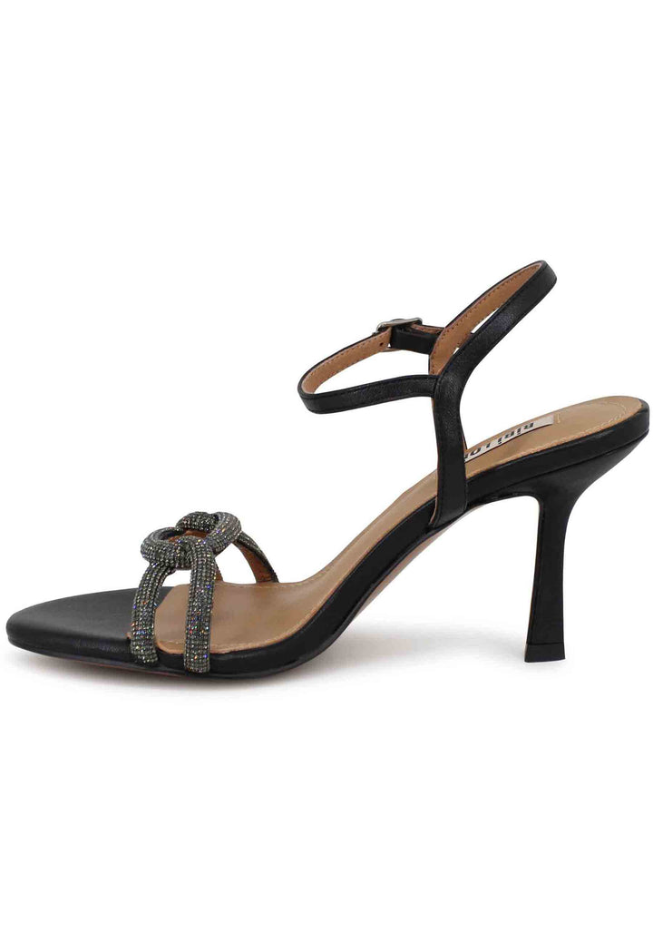 Spatarella Sandali donna Katia in pelle nera tacco alto con strass e cinturino alla caviglia 2025