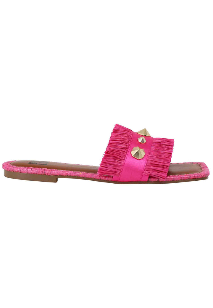 Spatarella Sandali flat Alexis donna tessuto sfrangiato fuxia con borchie In Linea