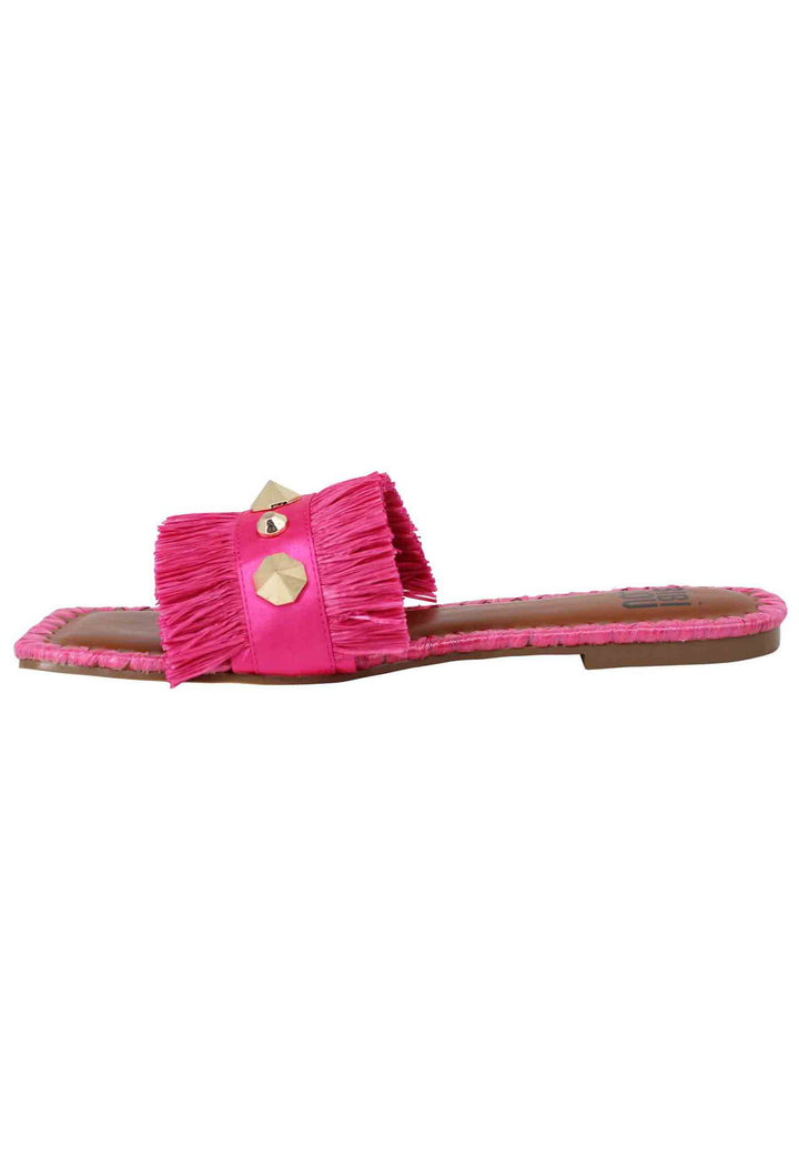 Spatarella Sandali flat Alexis donna tessuto sfrangiato fuxia con borchie In Linea