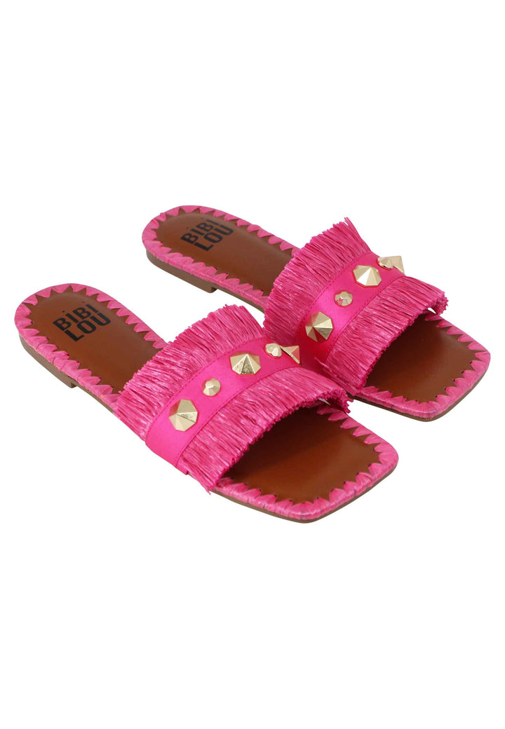 Spatarella Sandali flat Alexis donna tessuto sfrangiato fuxia con borchie In Linea