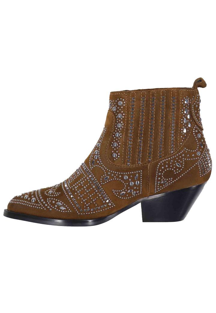 Spatarella Stivaletti texani donna in camoscio cuoio con borchie e tacco basso Soho Spedizione Gratuita