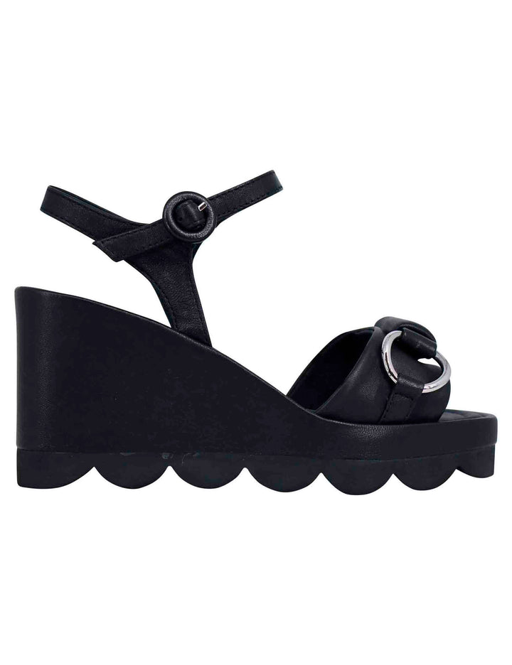 Spatarella Sandali donna in pelle nera con zeppa alta e cinturino alla caviglia Promozione Limitata
