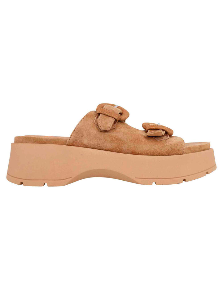 Spatarella Sandali donna in camoscio beige con suola in gomma alta e fibbie Fino Al -60%