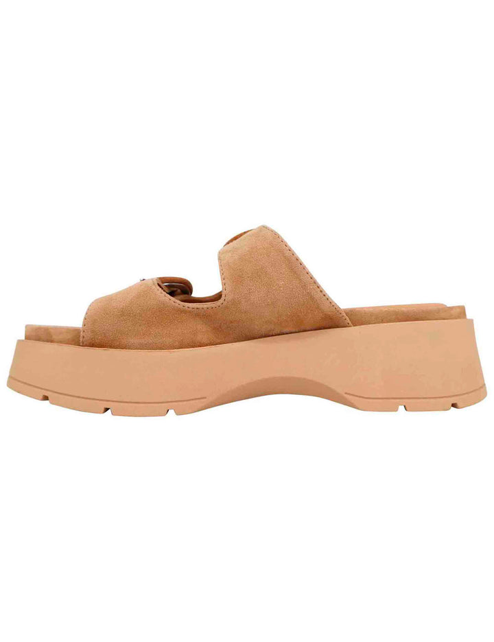 Spatarella Sandali donna in camoscio beige con suola in gomma alta e fibbie Fino Al -60%