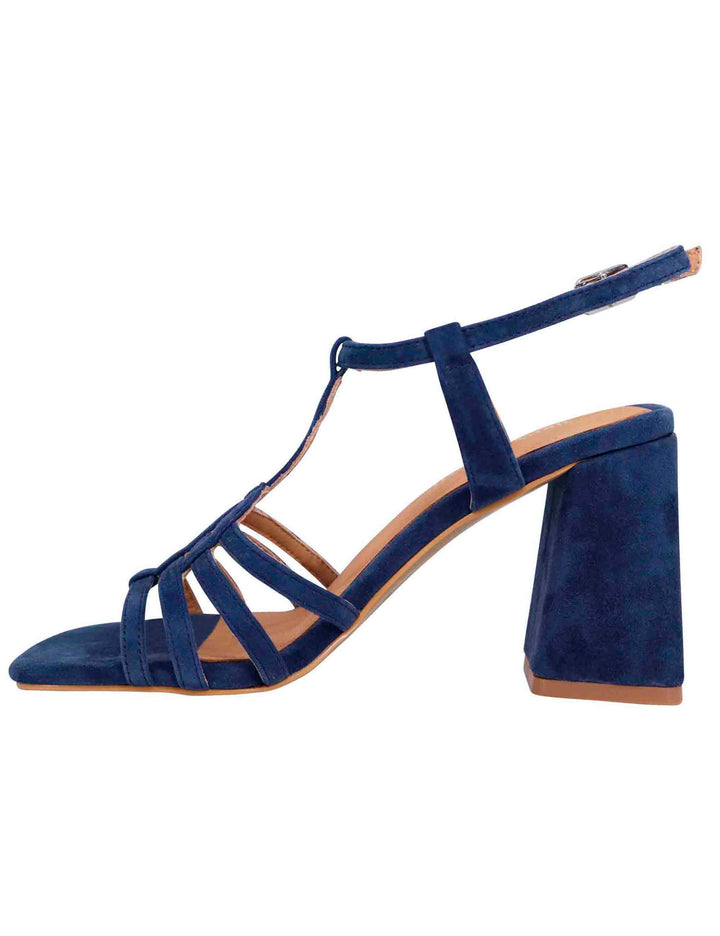 Spatarella Sandali donna in camoscio blu con tacco alto e punta quadra Shopping Online