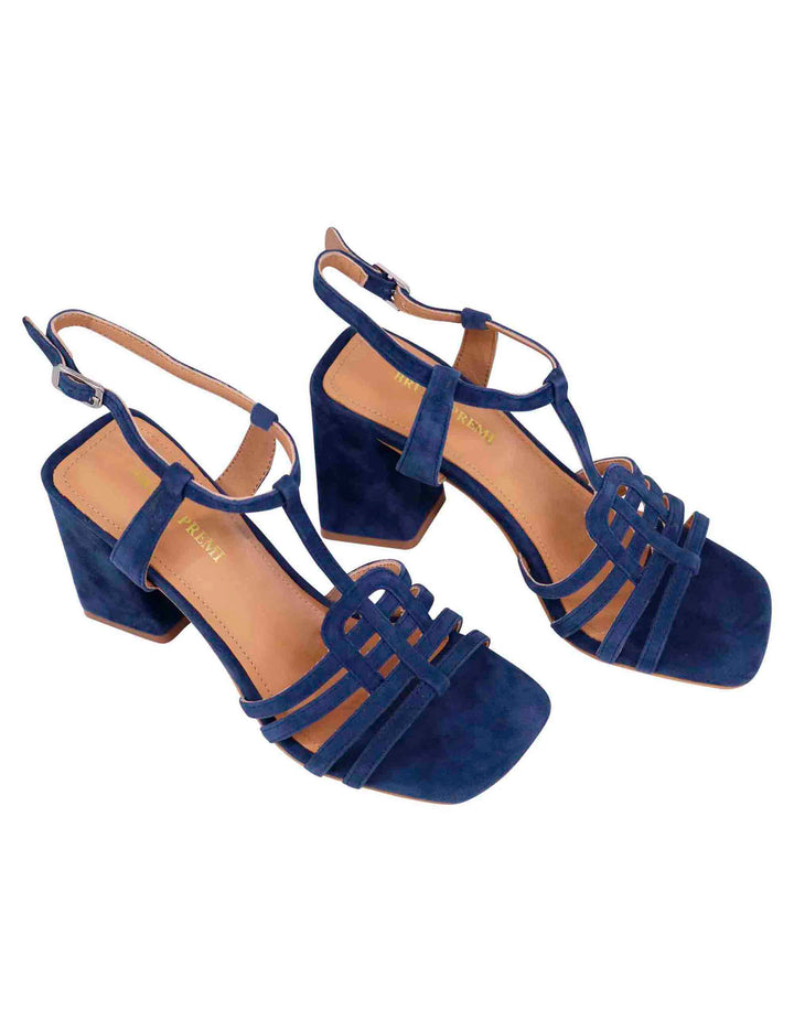 Spatarella Sandali donna in camoscio blu con tacco alto e punta quadra Shopping Online