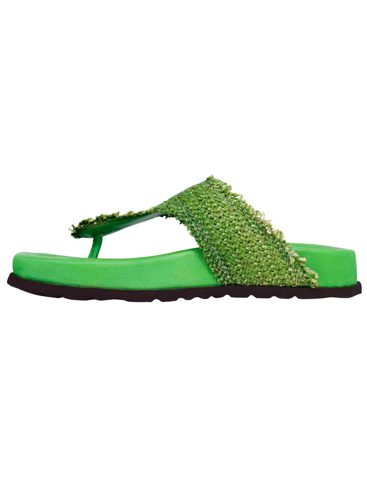 Spatarella Sandali infradito donna in rafia e pelle verde con fussbett alto Sottocosto