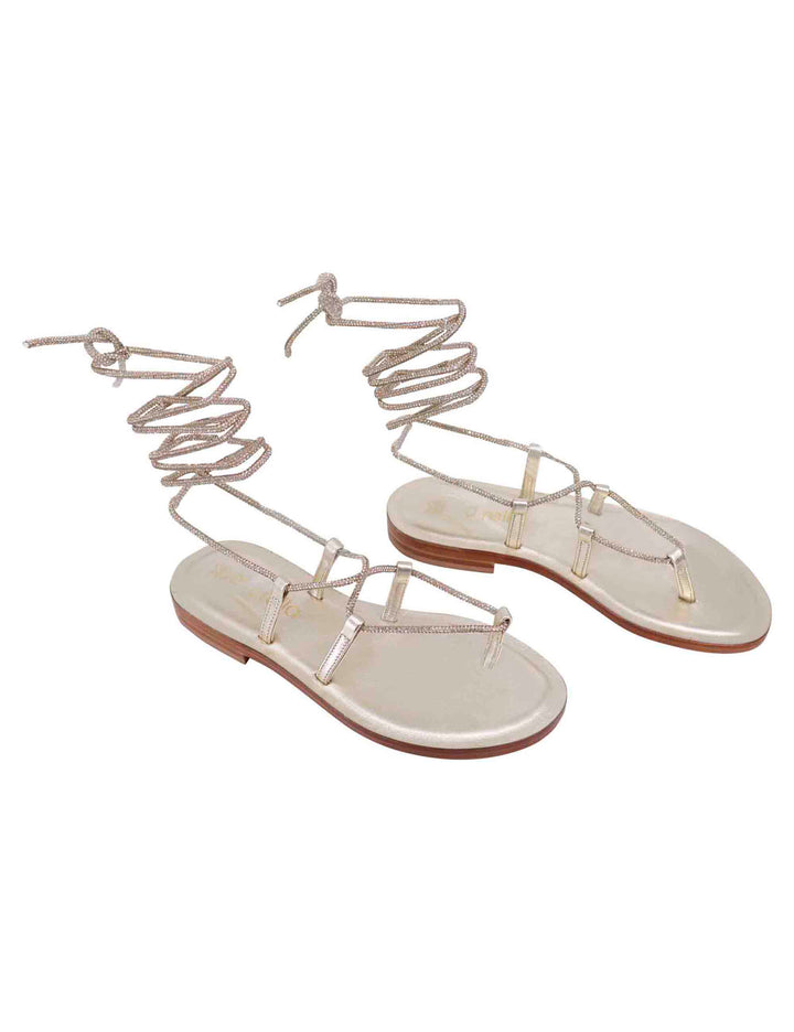 Spatarella Sandali flat infradito donna in strass platino con lacci alla schiava Convenienza