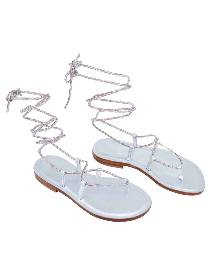 Spatarella Sandali flat infradito donna in strass argento con lacci alla schiava Novità