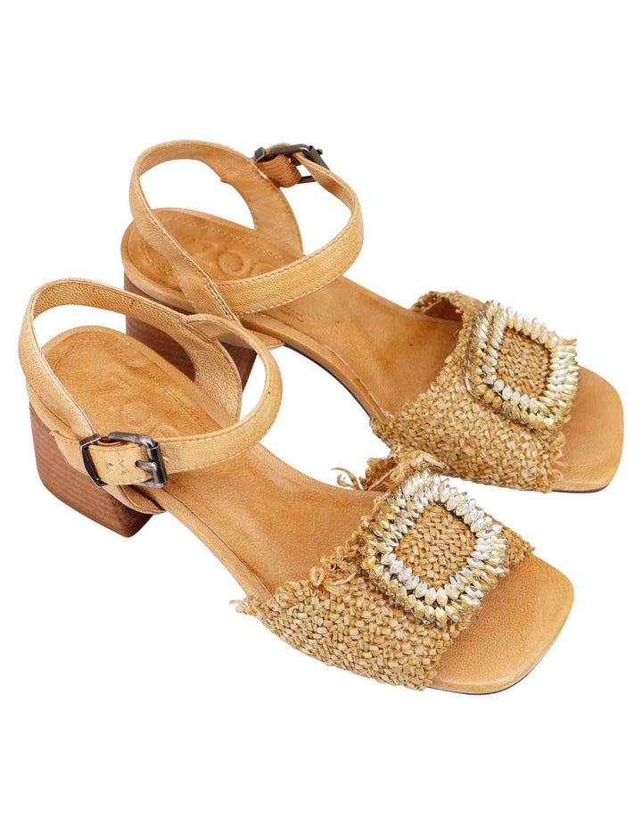 Spatarella Sandali donna in rafia naturale con strass e cinturino alla caviglia Presa