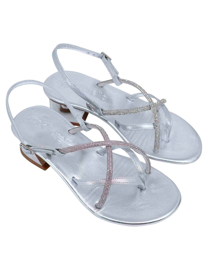 Spatarella Sandali slingback donna in strass argento con tacco gioiello Sconto