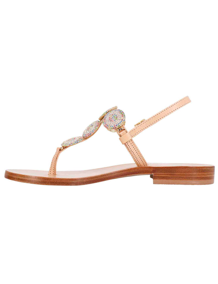 Spatarella Sandali flat slingback donna in pelle naturale con gioiello e suola in cuoio Offerta