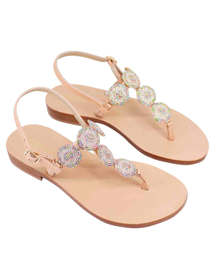 Spatarella Sandali flat slingback donna in pelle naturale con gioiello e suola in cuoio Offerta