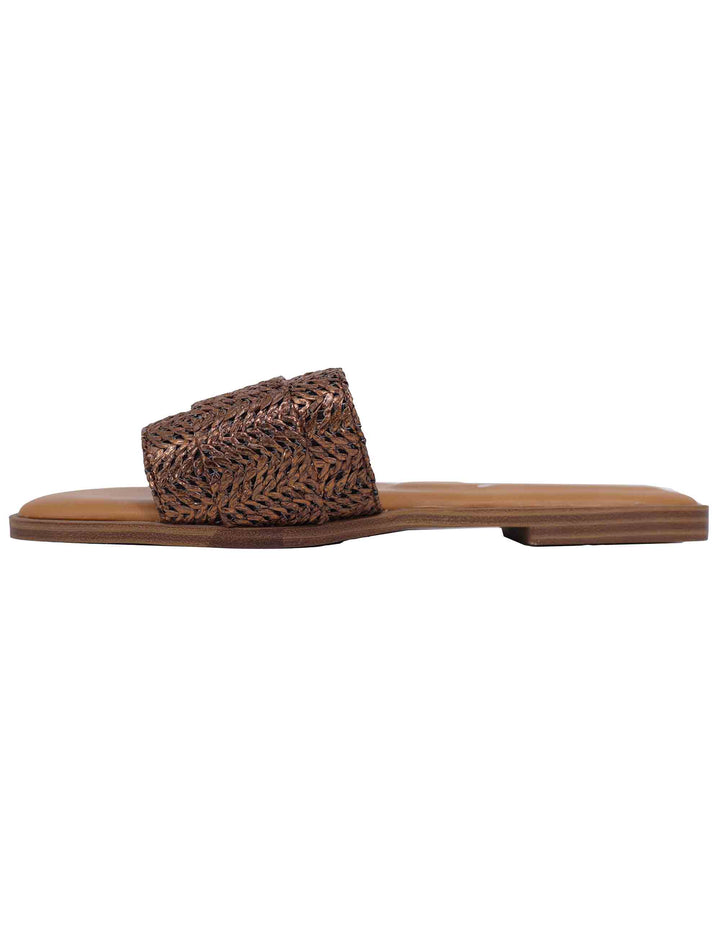 Spatarella Sandali flat donna in tessuto bronzo con fibbia in strass Economico