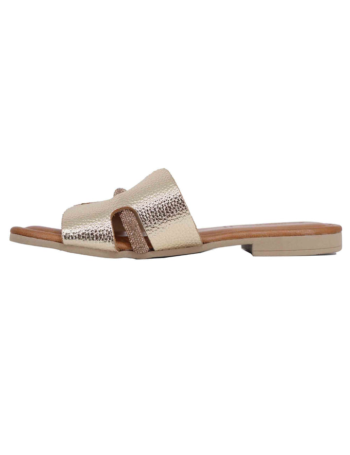Spatarella Sandali flat donna in pelle laminata platino con stass Online