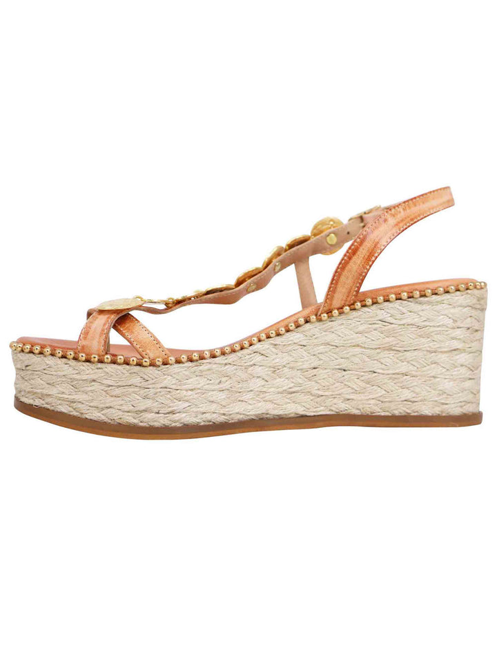 Spatarella Sandali infradito donna in pelle naturale con accessori oro e zeppa in corda Hotsell