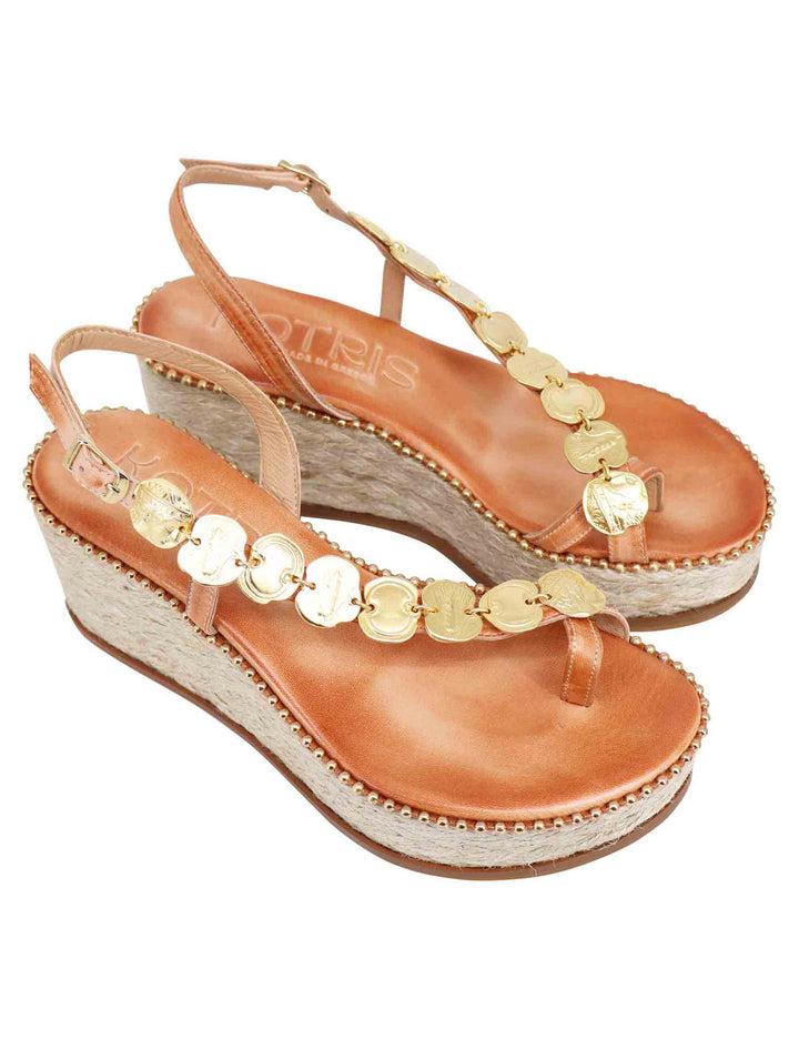 Spatarella Sandali infradito donna in pelle naturale con accessori oro e zeppa in corda Hotsell
