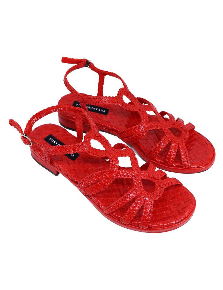 Spatarella Sandali slingback donna in pelle intrecciata rossa con tacco basso Acquista Ora