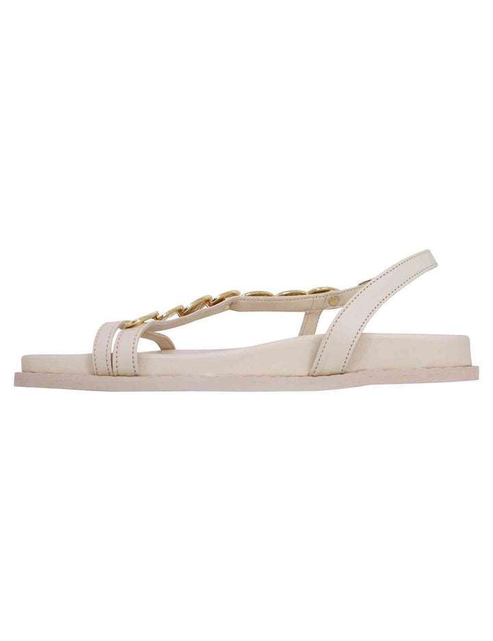 Spatarella Sandali infradito donna slingback in pelle off white con foglie d'oro Consegna Veloce