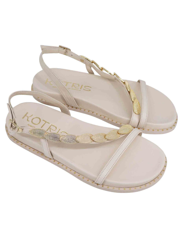 Spatarella Sandali infradito donna slingback in pelle off white con foglie d'oro Consegna Veloce